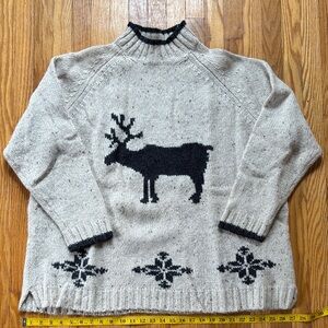 Vintage Eddie Bauer Cream Turtleneck Sweater with Black Reindeer Motif